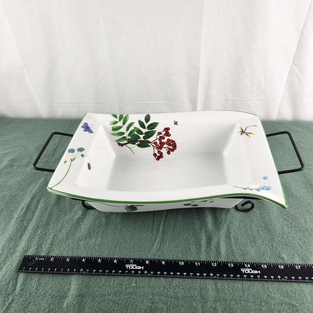 Temptations‎ By Tara Wild Garden Rectangular Baker White Floral Discontinued LG